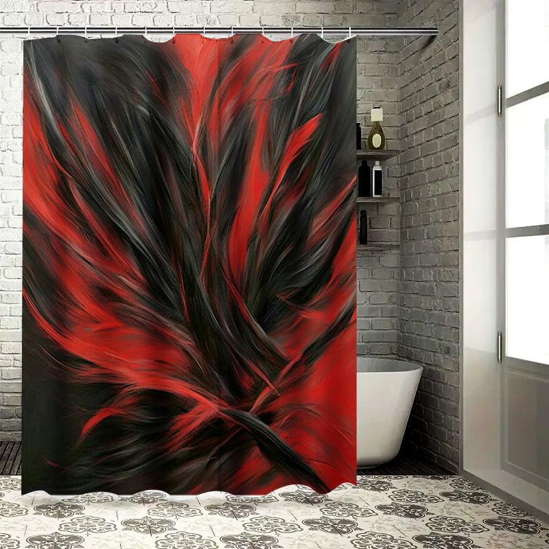 Home Decor Bathroom Ideas - สีแดงและสีดําบทคัดย่อพิมพ์ผ้าม่านสําหรับตกแต่งห้องน้ําผ้ากันน้ํา DIY Home Improvement โครงการไอเดีย (