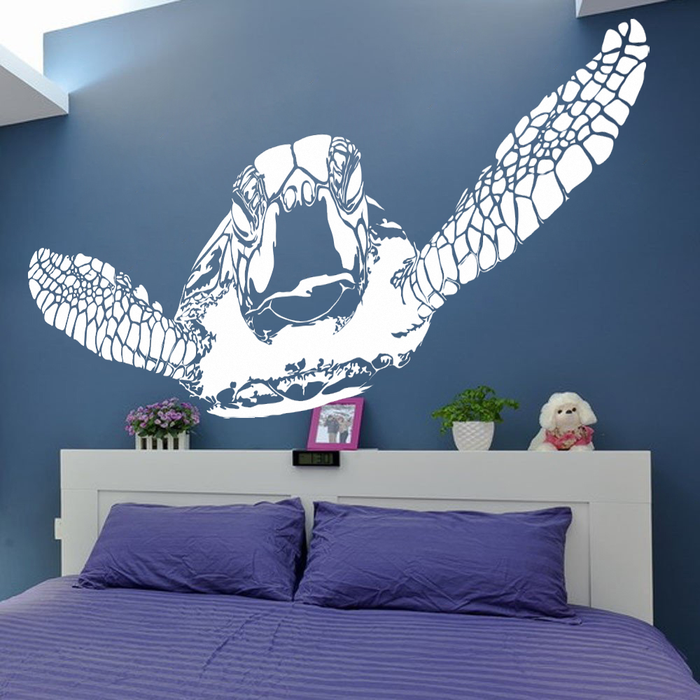 Home Bathroom Floor Tiles - เต่าทะเลขนาดใหญ่ Ocean สัตว์สติ๊กเกอร์ติดผนังห้องนอนห้องน้ําเต่า Sea Fish Wall