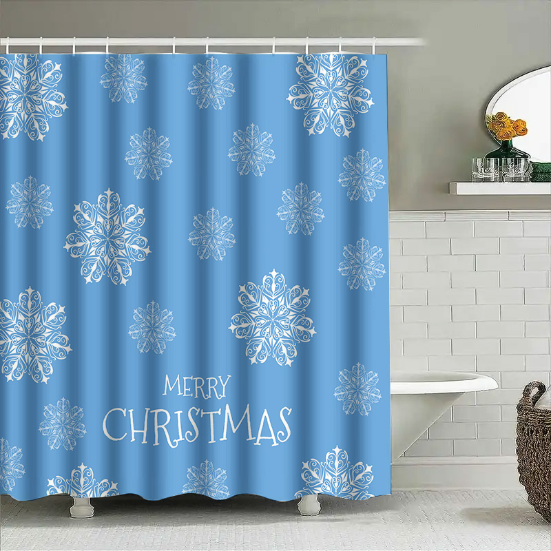 Home Decor Bathroom Ideas - คริสต์มาสผ้าม่านหิมะเกล็ดหิมะสีฟ้าตกแต่งห้องน้ำเทศกาลวันหยุดของขวัญไอเดียกันน้ำผ้าลินินพิมพ์