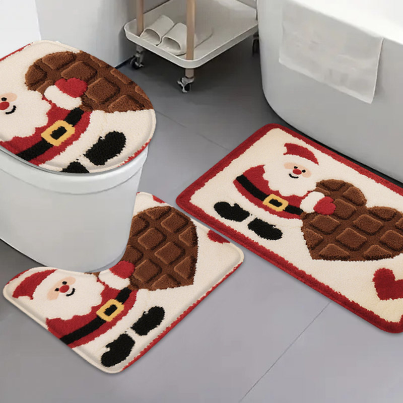 Home Bathroom Images - พรมปูพื้นห้องน้ำลายการ์ตูน 3 ชิ้น พรมปูฝารองน้ำโถสุขภัณฑ์รูปตัวยู พรมกันลื่นในห้องน้ำ พรมซับน้ำ