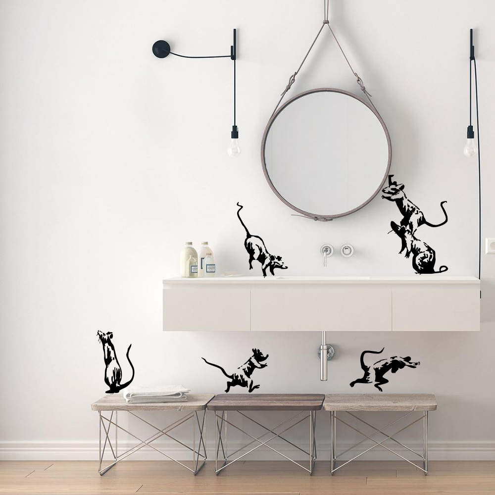Home Bathroom Floor Tiles - 5Pcs Banksy ห้องน้ำหนูสติ๊กเกอร์ติดผนังห้องน้ำ Showeroom เมาส์ Street