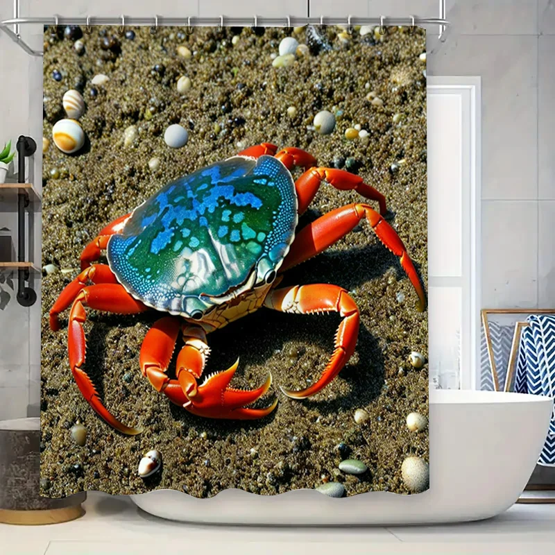 Home Decor Bathroom Ideas - 3D พิมพ์ผ้าม่าน Blue Crab Design สําหรับตกแต่งห้องน้ําผ้ากันน้ําติดตั้งง่าย