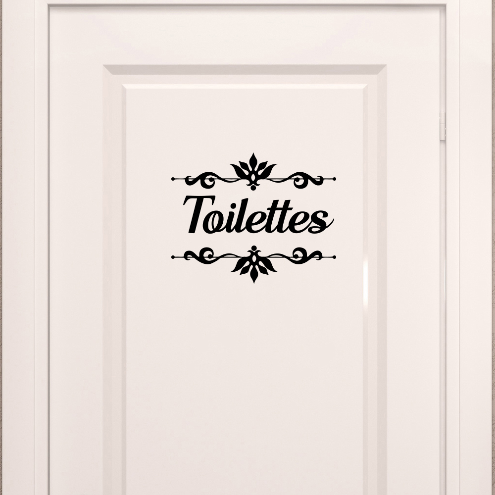 Home Bathroom Floor Tiles - แผ่นป้ายห้องน้ำสไตล์ฝรั่งเศสที่มีดอกไม้รูปลอกสติ๊กเกอร์แปะประตูการตกแต่งบ้านไวนิลกันน้ำ