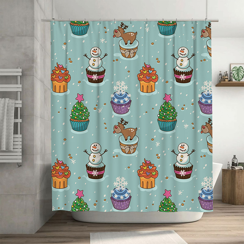 Home Decor Bathroom Ideas - ม่านกั้นอาบน้ำลายคริสต์มาสสุดน่ารัก ตกแต่งเทศกาลวันหยุด ม่านห้องน้ำแบบกันน้ำสองด้าน ของตกแต่งบ้านสำหรับเทศกาล ไอเดียของขวัญ M