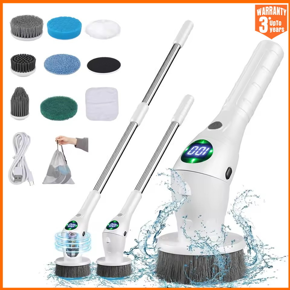 Home Bathroom Products - แปรงทำความสะอาดไฟฟ้าแบบหมุนพร้อมด้ามจับปรับได้ 7 หัวแปรงสำรองสำหรับห้องครัวห้องน้ำ