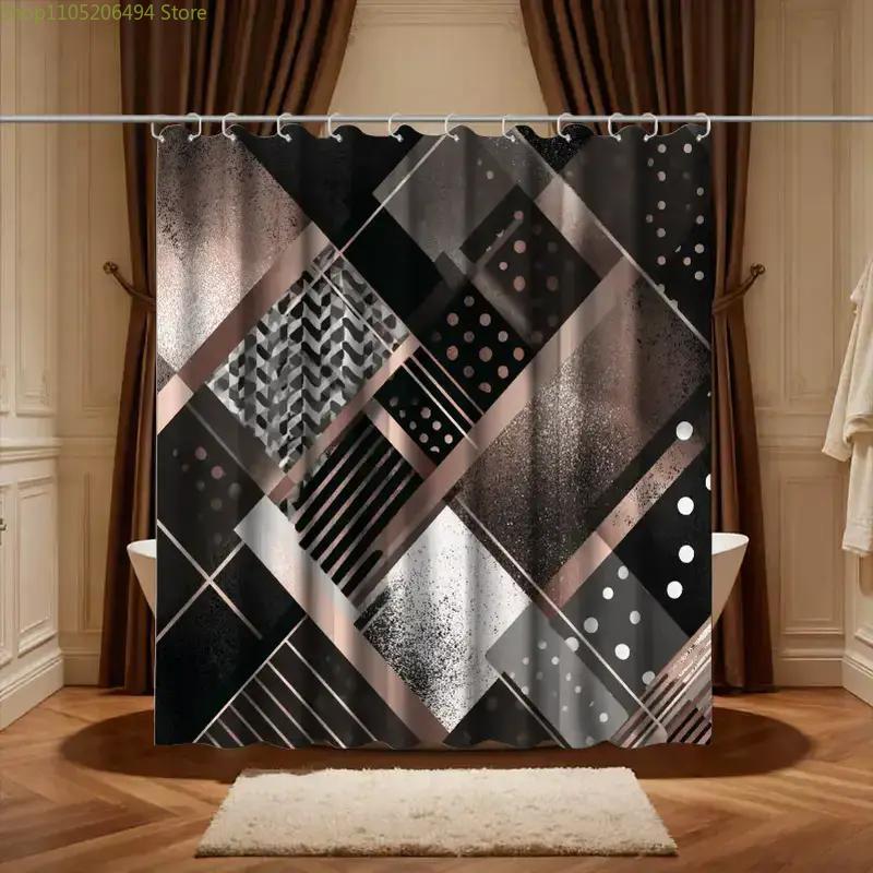 Home Decor Bathroom Ideas - ม่านอาบน้ำลายเรขาคณิตสมัยใหม่ ดีไซน์ลายสีดำและสีเทา กันน้ำ ใช้ตกแต่งบ้าน สร้างบรรยากาศห้องน้ำแสนอบอุ่น