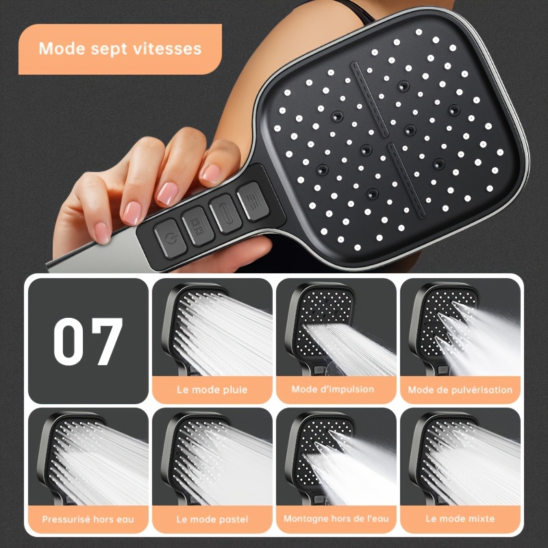 Home One Bathroom Accessories - ฝักบัวอาบน้ำแบบมือถือ 7 ระดับแรงดันน้ำ พร้อมฟังก์ชั่นหยุดน้ำแบบสัมผัสเดียว อุปกรณ์ในห้องน้ำสำหรับใช้ในบ้าน