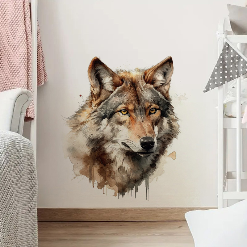 Home Bathroom Floor Tiles - Wolf สติ๊กเกอร์ติดผนัง, สติ๊กเกอร์ห้องน้ํา, ห้องน้ําสดใสสําหรับตกแต่งบ้าน, สติ๊กเกอร์ไวนิลสัตว์, วอลล์เปเปอร์ศิลปะ,
