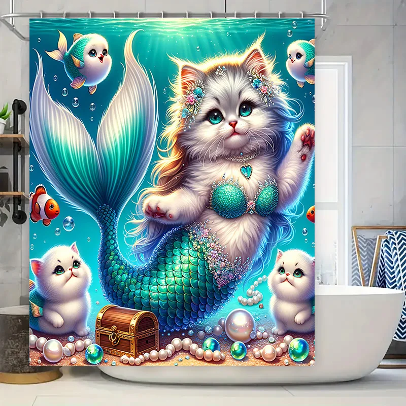 Home Decor Bathroom Ideas - ผ้าม่าน Mermaid Cat Fish TAIL ตกแต่งกันน้ําบ้านอุปกรณ์ห้องน้ํา