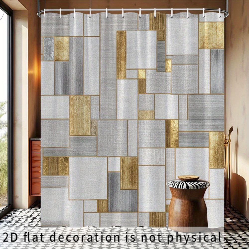 Home Bathroom Tiles Design - ม่านอาบน้ำลายเรขาคณิตกันน้ำ ดีไซน์แผงสีทองเงินทันสมัย หรูหรา ตกแต่งห้องน้ำ