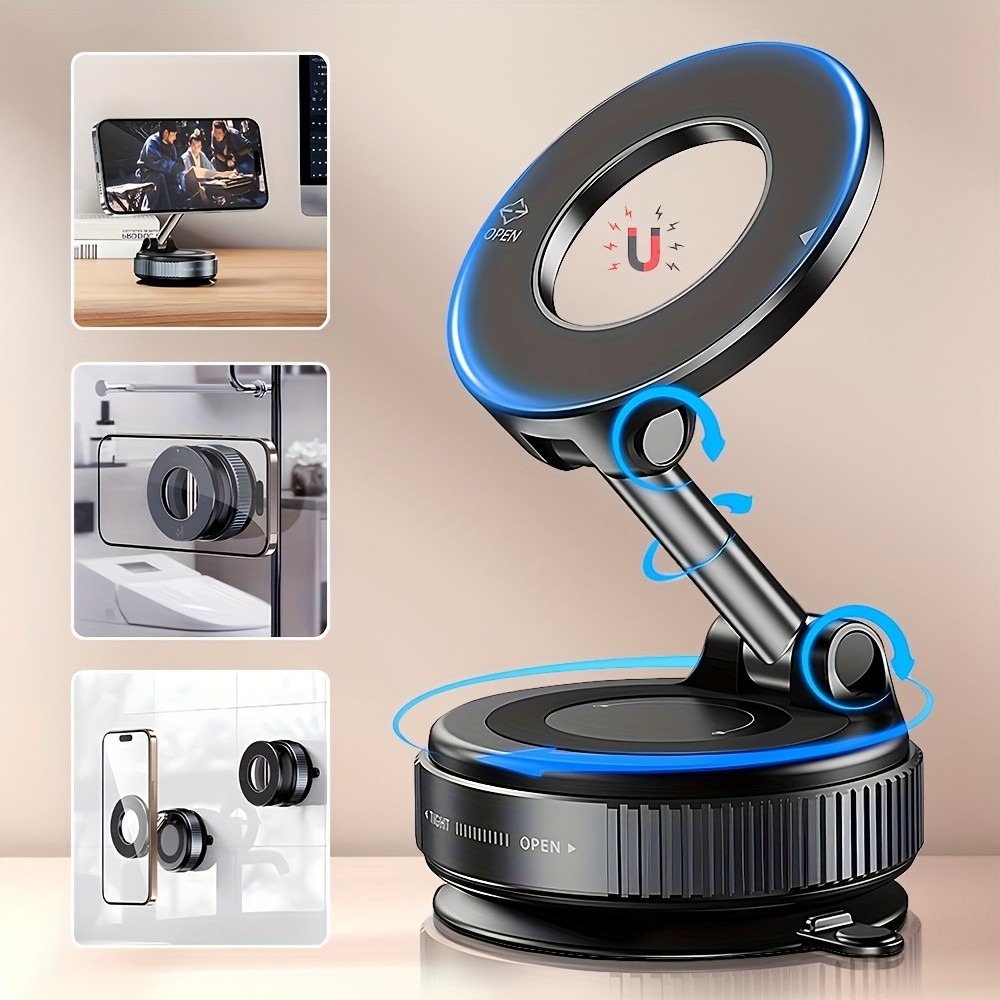 Home One Bathroom Accessories - ที่วางโทรศัพท์แบบแม่เหล็กพร้อมจุกดูดสุญญากาศ ที่ยึดโทรศัพท์แบบพับได้ ขาตั้งโทรศัพท์ในรถยนต์ ที่วางโทรศัพท์สำหรับนำทางบนแผงหน้าปัดรถยนต์