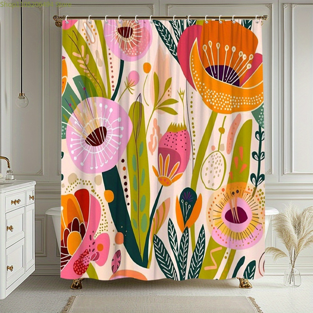 ม่านอาบน้ำลายดอกไม้สีสันสดใส ด - Home Decor Bathroom Ideas บทวิจารณ์และราคา