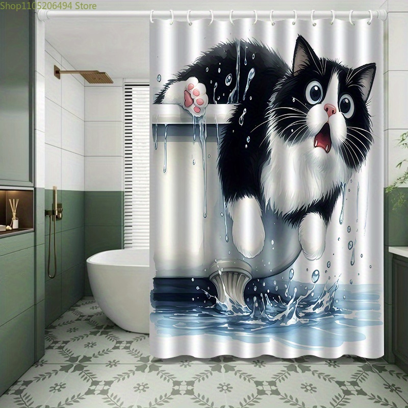 ม่านอาบน้ำลายแมวตลกกระโดดจากอ่ - Home Decor Bathroom Ideas บทวิจารณ์และราคา