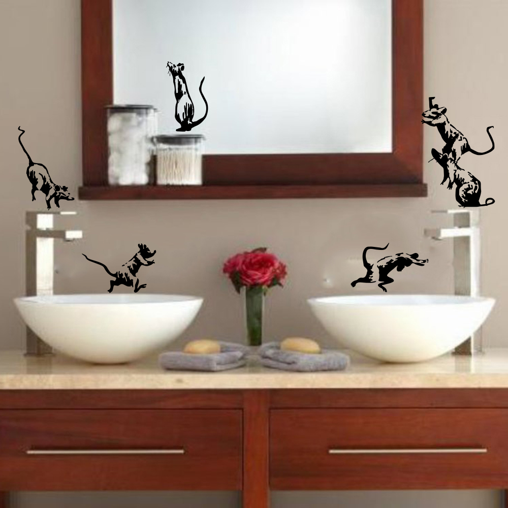 5Pcs Banksy ห้องน้ำหนูสติ๊กเกอ - Home Bathroom Floor Tiles บทวิจารณ์และราคา