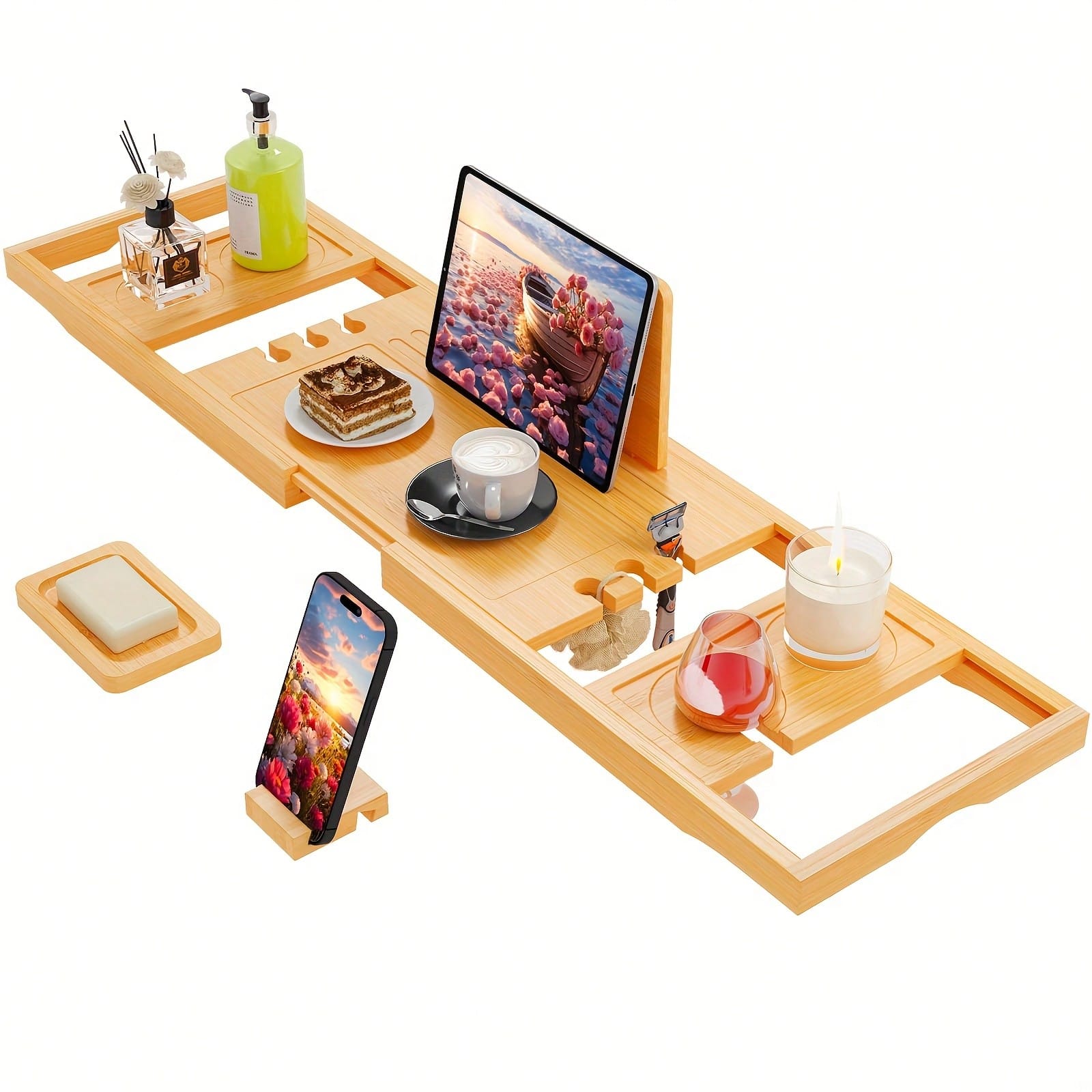 ถาดวางของในอ่างอาบน้ำไม้ไผ่, ท - Home Essentials Bathroom Organizer บทวิจารณ์และราคา