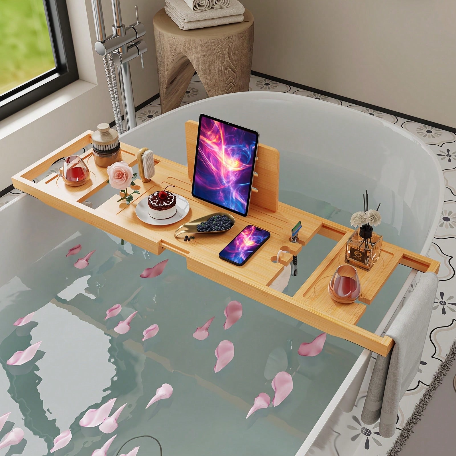 ถาดวางของในอ่างอาบน้ำไม้ไผ่, ท - Home Essentials Bathroom Organizer บทวิจารณ์และราคา