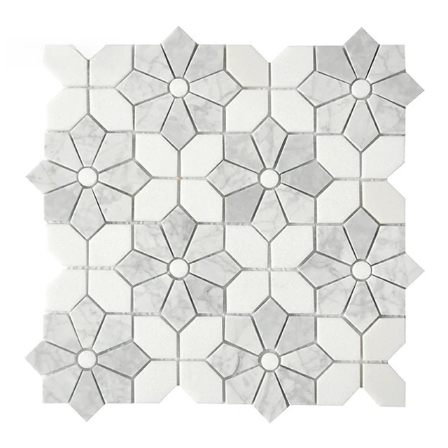 กระเบื้องโมเสคหินอ่อนสีขาวผสมบ - Home Bathroom Tiles Design บทวิจารณ์และราคา