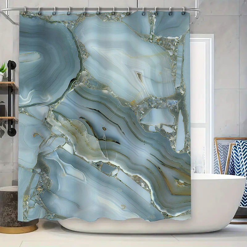 หินอ่อนสีฟ้าผ้าม่านกันน้ําตกแต - Home Bathroom Images บทวิจารณ์และราคา