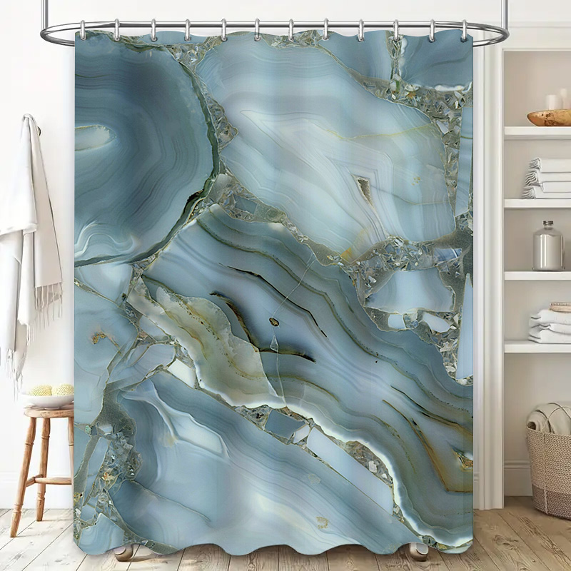 หินอ่อนสีฟ้าผ้าม่านกันน้ําตกแต - Home Bathroom Images บทวิจารณ์และราคา