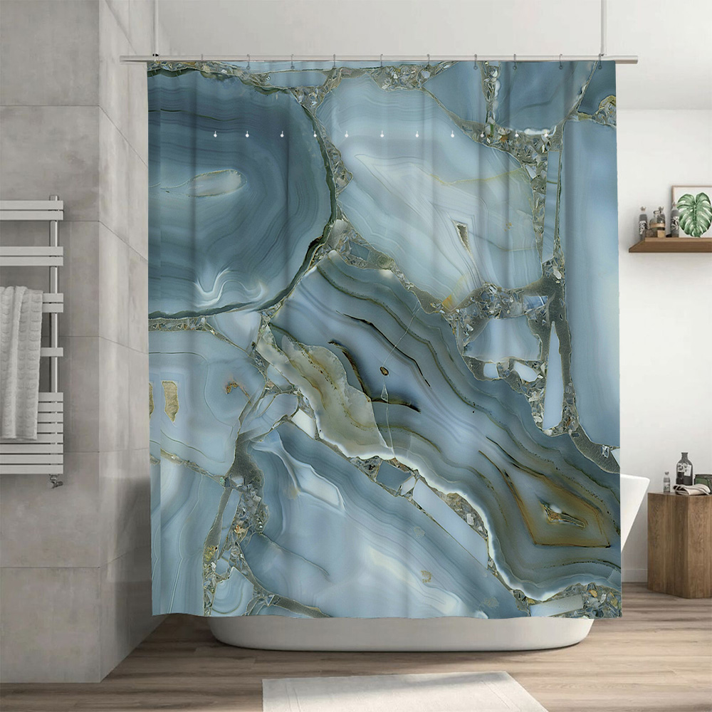 หินอ่อนสีฟ้าผ้าม่านกันน้ําตกแต - Home Bathroom Images บทวิจารณ์และราคา