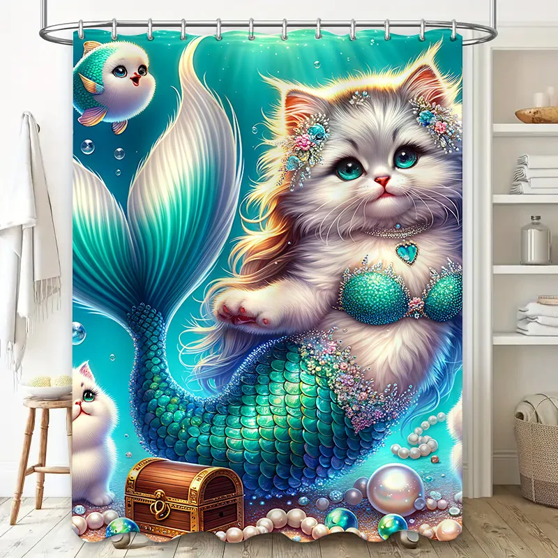 ผ้าม่าน Mermaid Cat Fish TAIL  - Home Decor Bathroom Ideas บทวิจารณ์และราคา