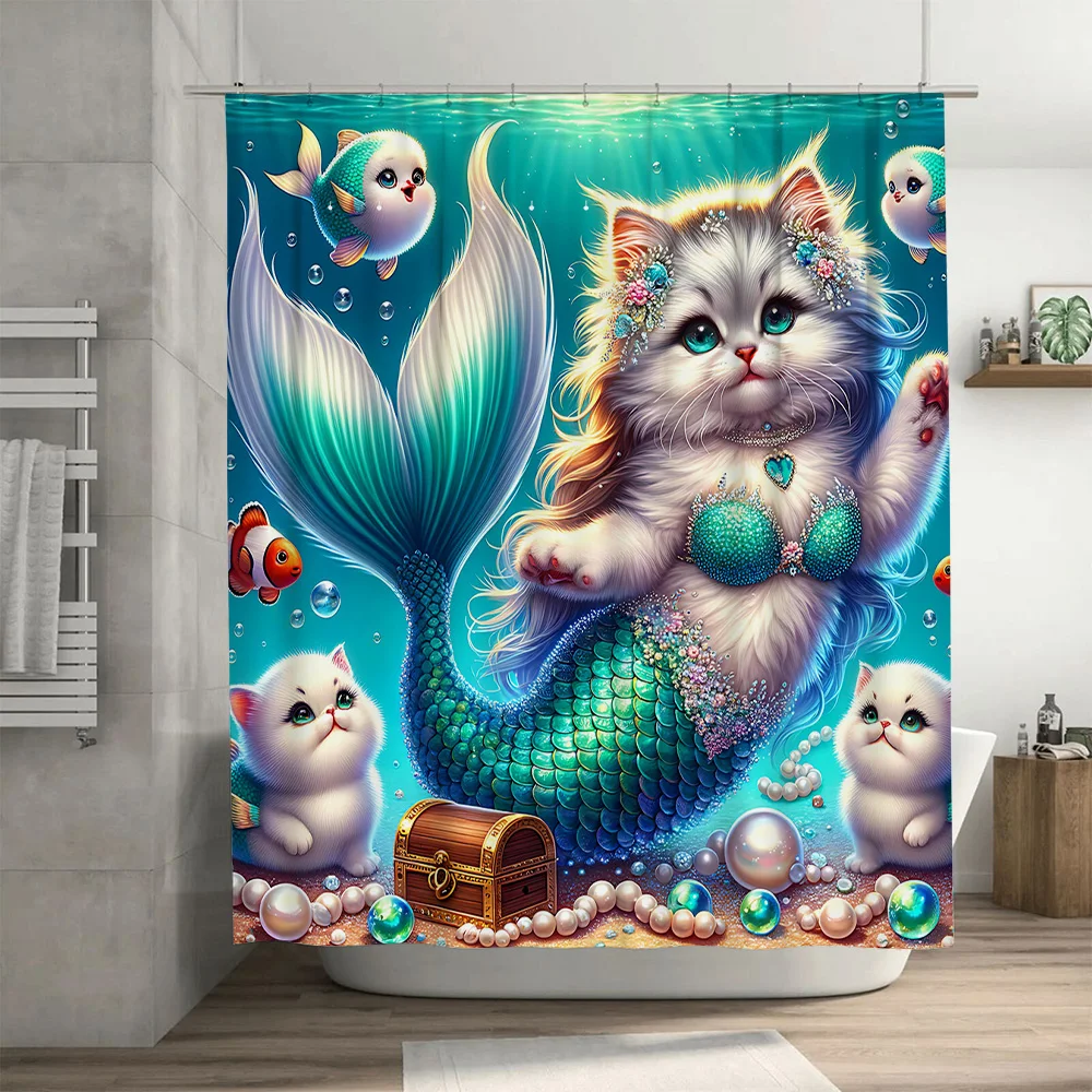 ผ้าม่าน Mermaid Cat Fish TAIL  - Home Decor Bathroom Ideas บทวิจารณ์และราคา