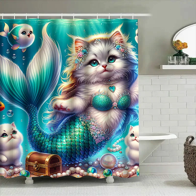 ผ้าม่าน Mermaid Cat Fish TAIL  - Home Decor Bathroom Ideas บทวิจารณ์และราคา