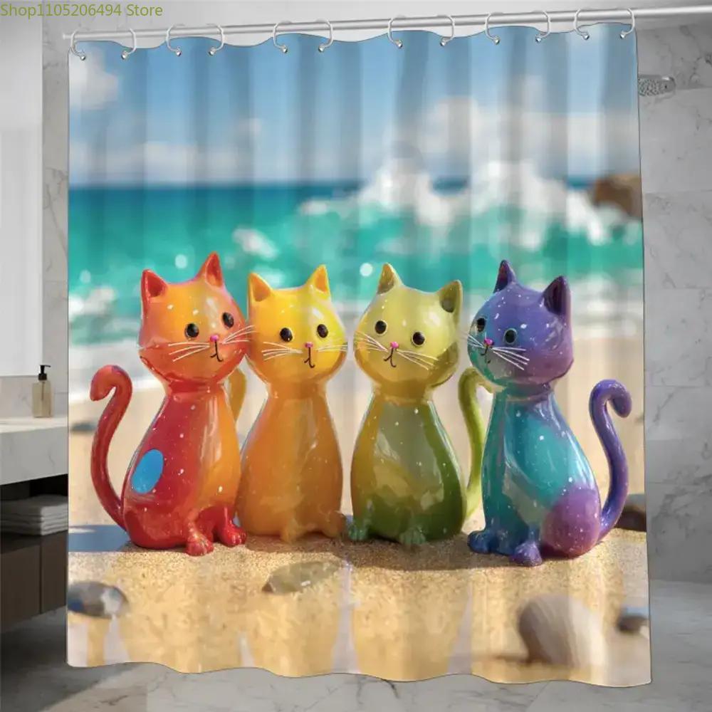 ม่านอาบน้ำลายแมวสีรุ้งหลากสีสั - Home Decor Bathroom Ideas บทวิจารณ์และราคา