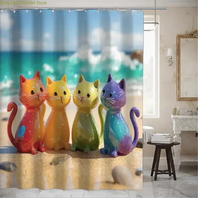 ม่านอาบน้ำลายแมวสีรุ้งหลากสีสั - Home Decor Bathroom Ideas บทวิจารณ์และราคา