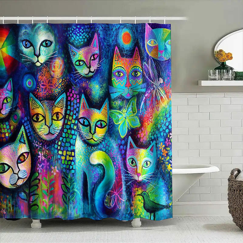 ม่านอาบน้ำลายแมว ของตกแต่งสำหร - Home Decor Bathroom Ideas บทวิจารณ์และราคา