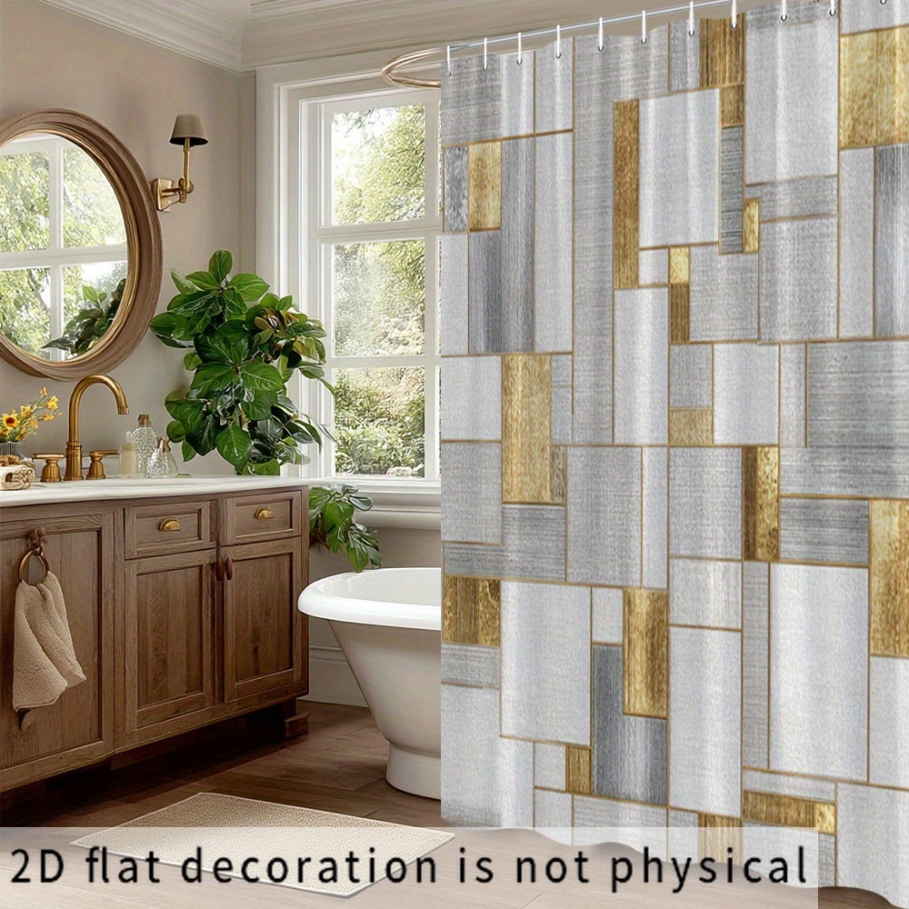 ม่านอาบน้ำลายเรขาคณิตกันน้ำ ดี - Home Bathroom Tiles Design บทวิจารณ์และราคา