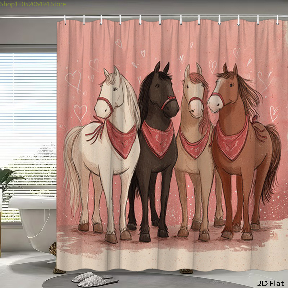 ม่านอาบน้ำลายม้าน่ารัก ลายการ์ - Home Decor Bathroom Ideas บทวิจารณ์และราคา