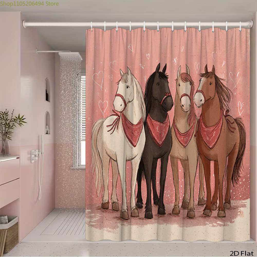 ม่านอาบน้ำลายม้าน่ารัก ลายการ์ - Home Decor Bathroom Ideas บทวิจารณ์และราคา